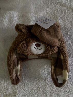 Eddie & Alice Brown Teddy Bear Infant 9-18 months Hat and mittens set